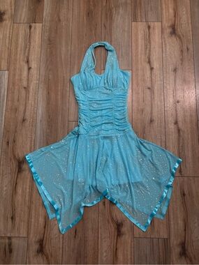 Vintage Y2K Baby Blue Sequin Glitter Fairy Dress with Asymmetrical Hem by Taboo